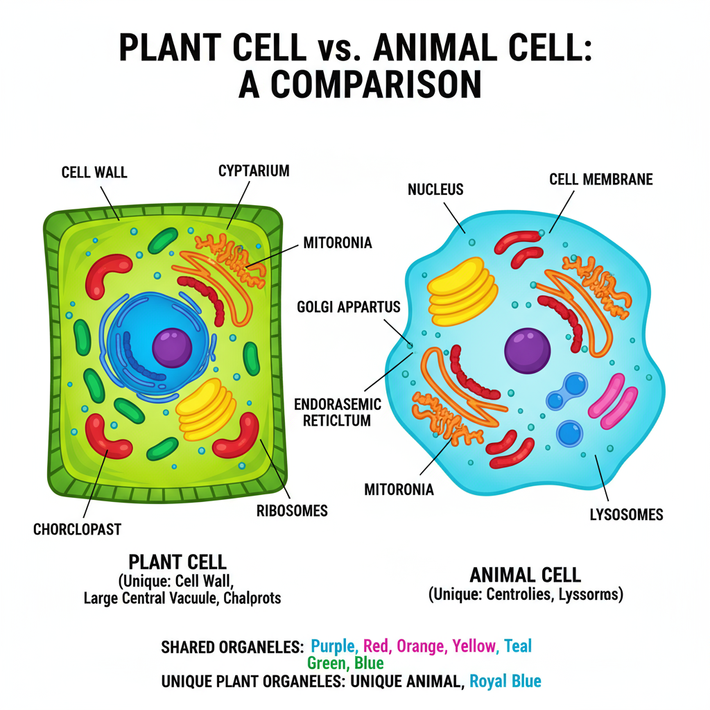 Biology Plant Cell Vs Animal Cell Side By Side Comparison Diagram